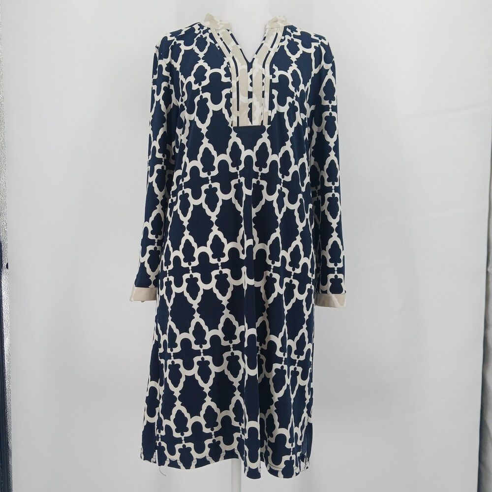 Women's Grifflin Paris Blue & White Geometric Pattern Long Sleeve Dress size M